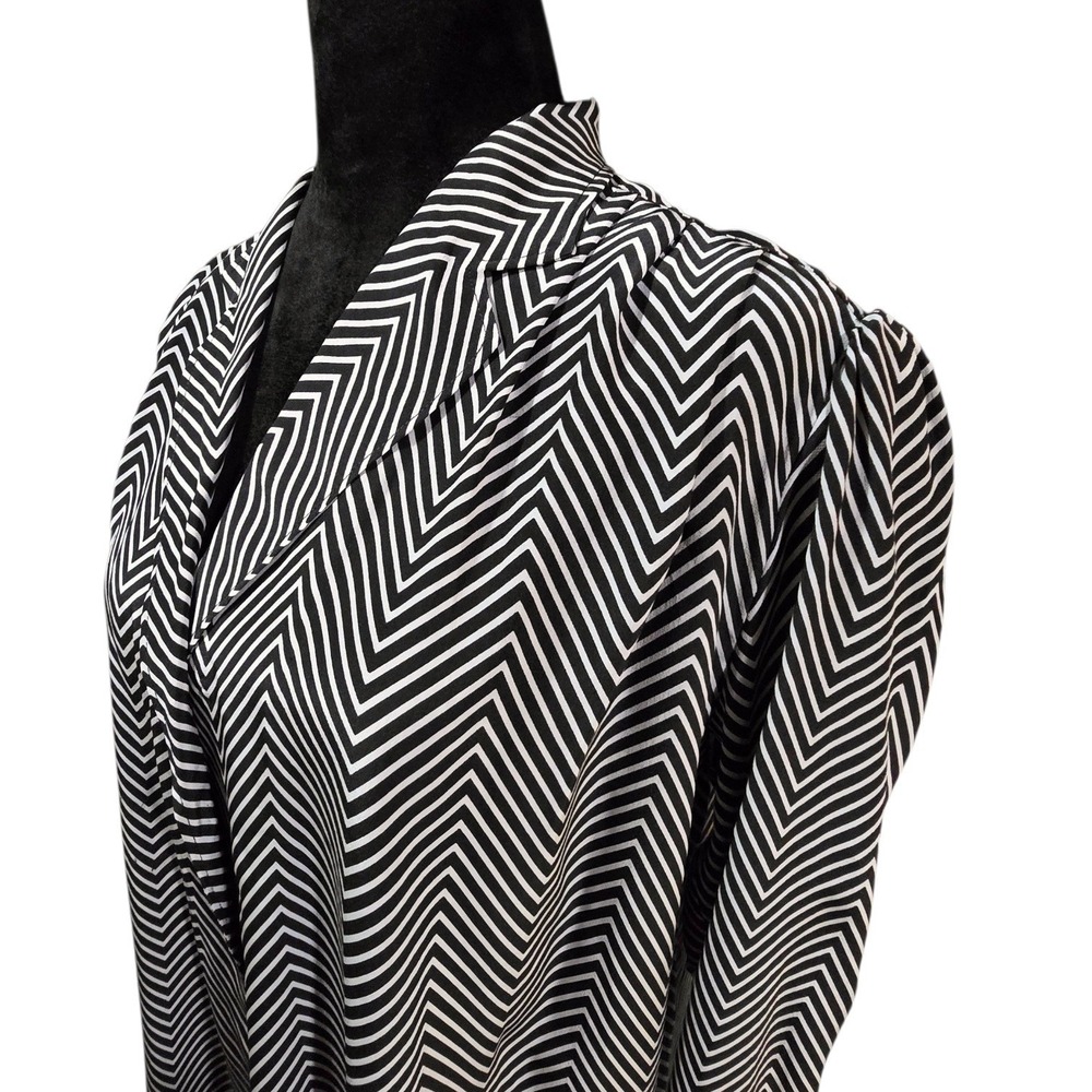 VTG Balenciaga Paris Silk Duster Womens Chevron Open Front Black White FR 42 - Picture 11 of 14